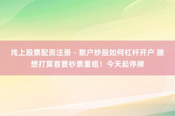 线上股票配资注册 - 散户炒股如何杠杆开户 臆想打算首要钞票重组！今天起停牌